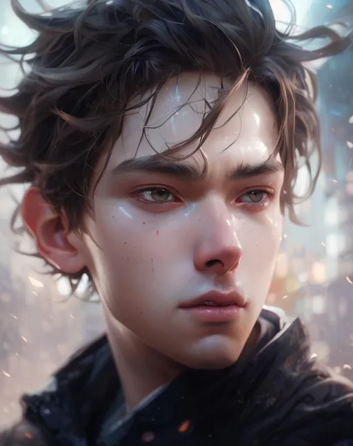 Prompt: Closeup face portrait of a man, smooth soft skin, big dreamy eyes, beautiful intricate colored hair, symmetrical, anime wide eyes, soft lighting, detailed face, by makoto shinkai, stanley artgerm lau, wlop, rossdraws, concept art, digital painting, looking into camera