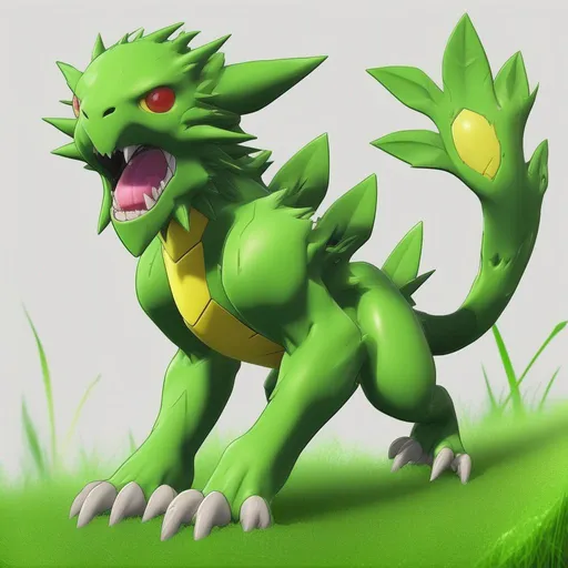 Prompt: Digimon that was born from the fruit of a tree, colors primary grass-green with bit of darker green, Masterpiece, best quality
