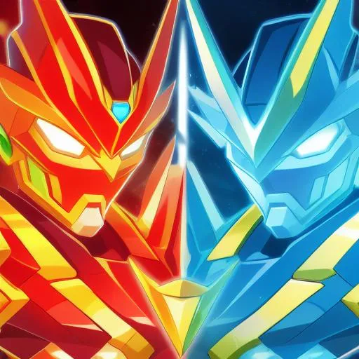 Prompt: anime gundam megaman portrait of ice phoenix man, eyes, beautiful intricate ice phoenix hair, shimmer in the air, symmetrical, superhero, concept art, digital painting, looking into camera, square image