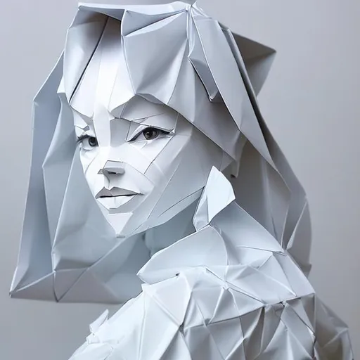 Prompt: Crear rostro de mujer con la tecnica del ((doblado de papel)). Definir bien los (pliegues).  Origami rostro.
Crear pelo.