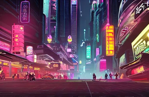 Prompt: a futuristic cyberpunk city with neon lights and lanterns, soft glow, intricate, cybernetic, trending on artstation, colorful, warm colors, wide shot