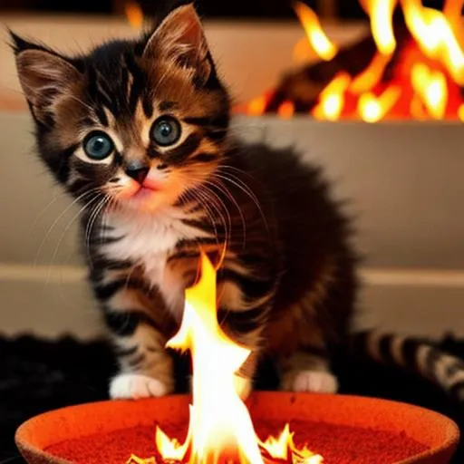 Prompt: cute kitten on fire