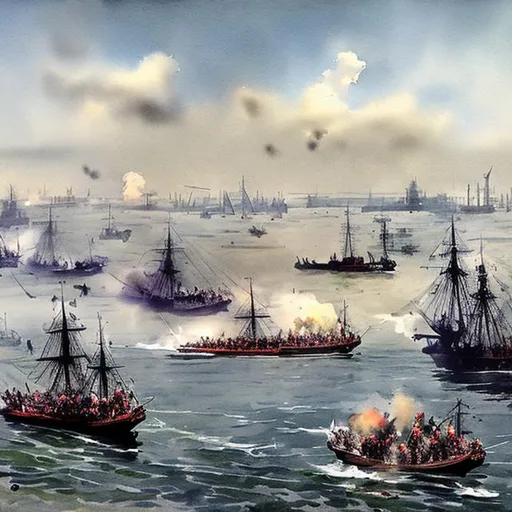 Prompt: Battle of Manila Bay 1898 in watercolor