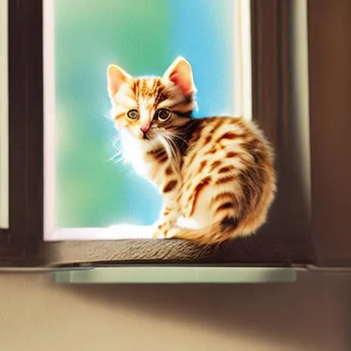 Prompt: kitten on a windowsill