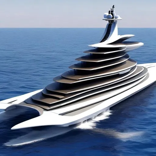 Prompt: Supersonic horizontally sailing titanium super yacht 

