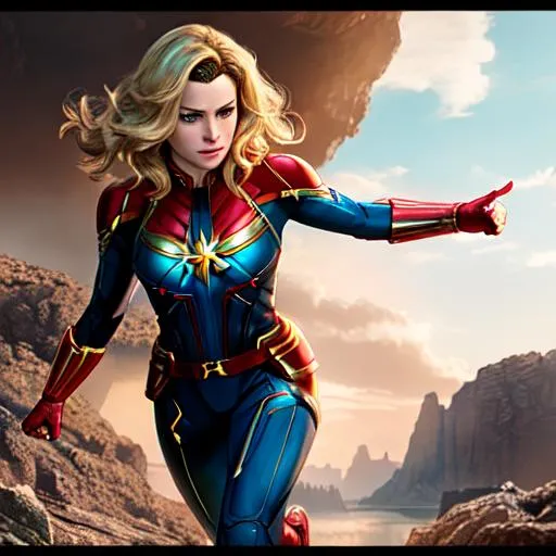 Prompt: Captain Marvel as Wonder Woman, beautiful photograph of most beautiful fictional, extremely, detailed environment, detailed background, intricate, detailed skin, natural colors , professionally color graded, photorealism, 8k, moody lighting.