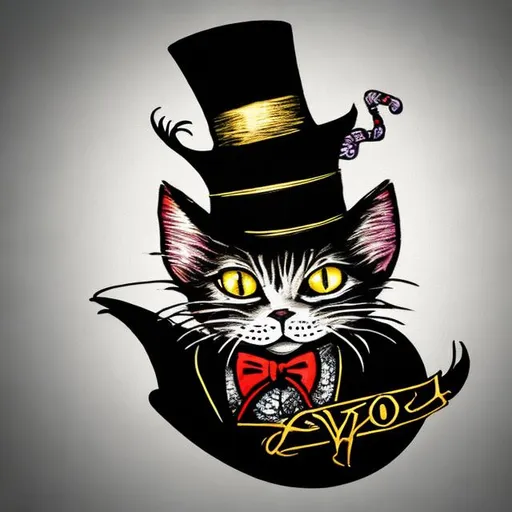 Prompt: voodoo cat in a top hat logo

