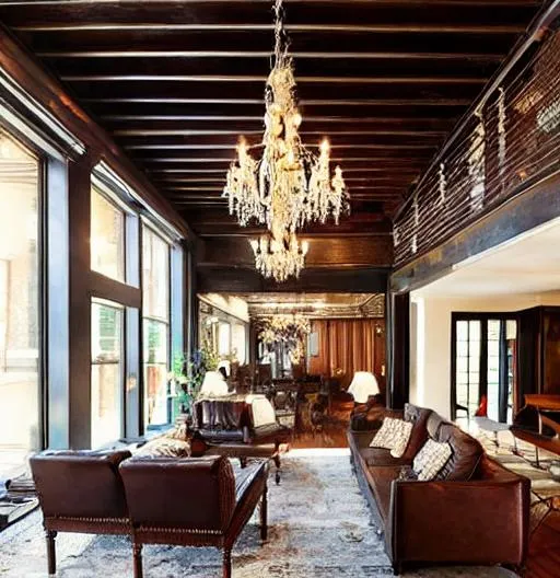 Create a darkstained woodpaneled, twostory, loft... OpenArt