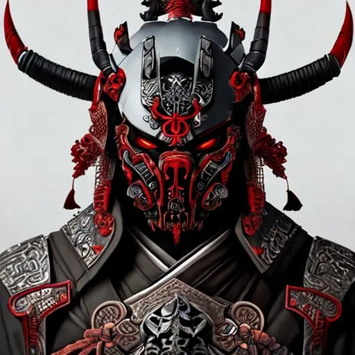 Prompt: Futuristic samurai, intimidating, intricate, detailed, wearing Diablo mask, deadly