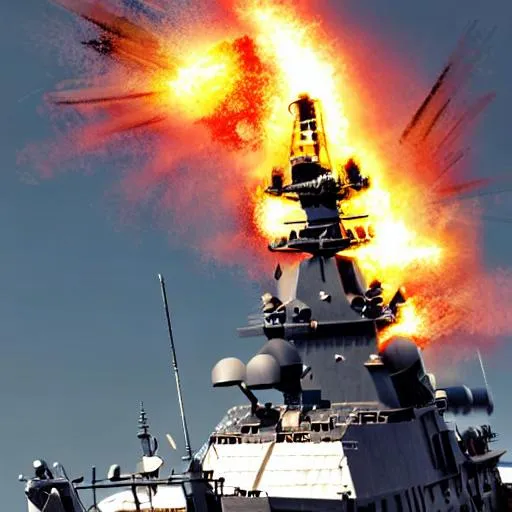 Prompt: Battle ship explosions