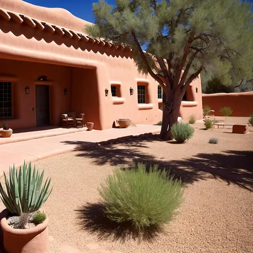 Prompt: New Mexico adobe home in Santa Fe, stunning environment 
