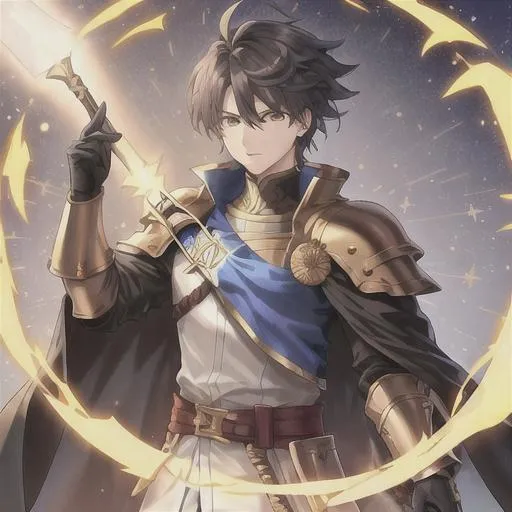 Prompt: Ozymandias from FGO in armor holding a Kopesh and a shield, black hairs, well draw face