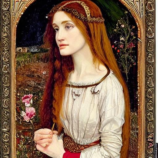 Medieval princess oil painting by Pre-Raphaelite bro... | OpenArt