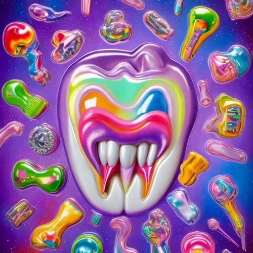 Prompt: Dental oddities in the style of Lisa frank