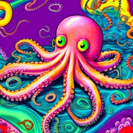 Prompt: Octopus in the style of Lisa frank