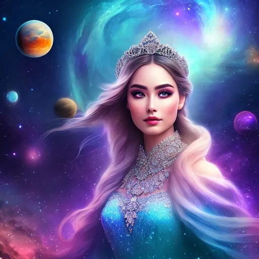 Prompt: create photograph of beautiful winter princess with sunglasses on, extremely detailed face, space and planets an nebulae in sky highly detailed, extremely detailed environment, extremely detailed background, extremely detailed skin, natural colors , professionally color graded, photorealism, 8k, realistic, moody lighting, ambience lighting, complex filigree, galactic environment, volumetric lighting