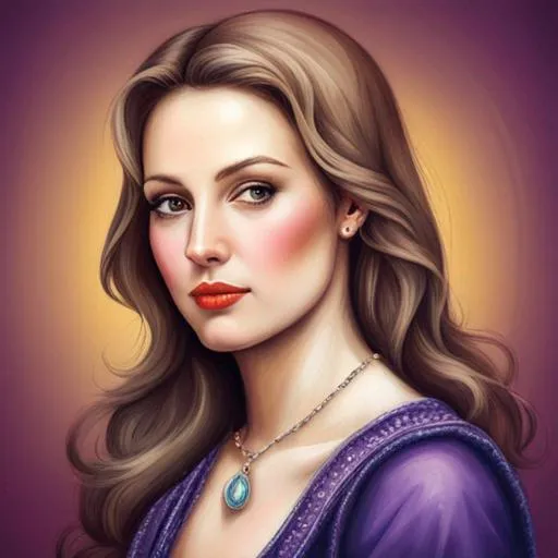 Prompt: A portrait of a woman in the style of Leonardo De Vinci wearing purple c!othes, pastel background