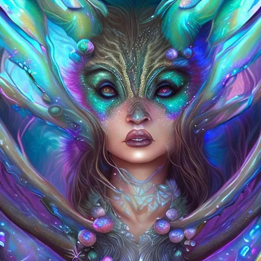 Prompt: **ethereal raccoon mermaid raccoon, 🦝 🧜‍♀️, iridescent jewel tones glitter, matte fantasy painting, dynamic lighting, by Ross Tran, by Artgerm