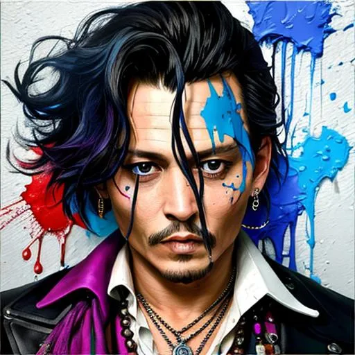 Prompt: Johnny depp , dripping paint,closeup