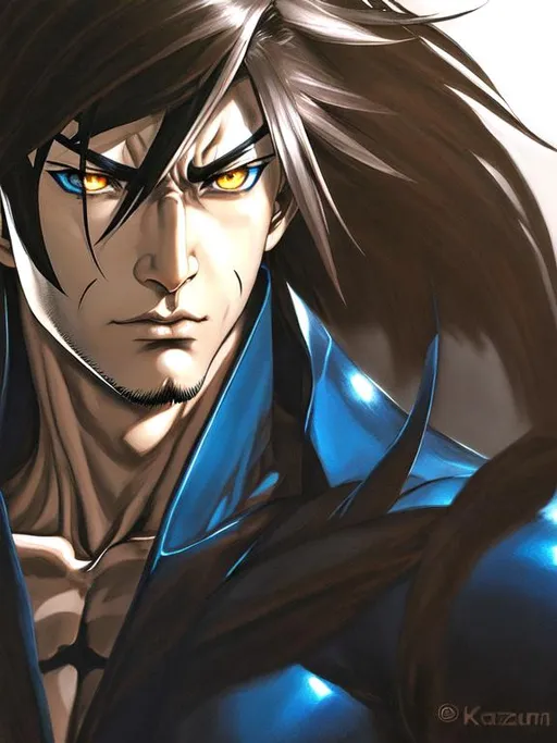 Prompt: face portrait of a {attractive and strong man}, smooth skin, realistic normal hair, symmetrical, fierce anime eyes, dramatic lighting, detailed face, by Kazuma Kaneko, Kaneko Kazuma, shin megami tensei, SMT, Shin Megami Tensei Nocturne,  concept art, digital painting, looking into the camera, scruffy, medium short hair, wearing realistic leather biker jacket, white shirt under jacket, anatomically correct