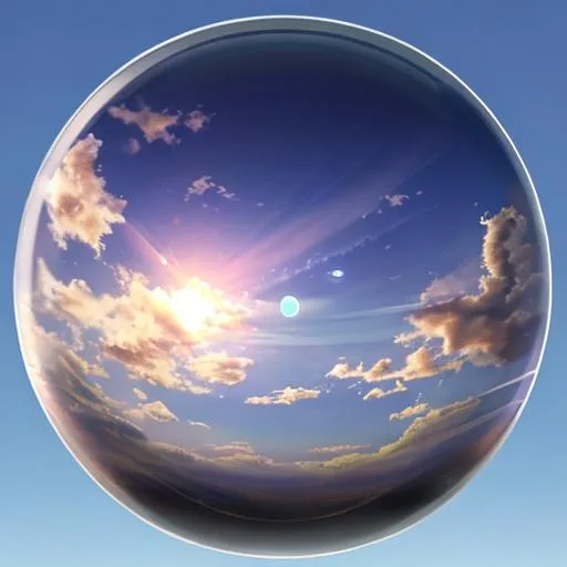Prompt: A floating transparent translucent vitreous sphere in the sky. photorealistic. Hyperrealistic. 