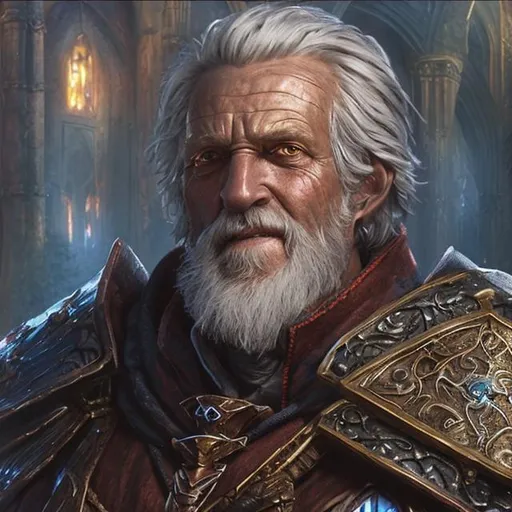Prompt: Old man, Bishop-knight, fantasy, d&d character, high detailed, photo realistic