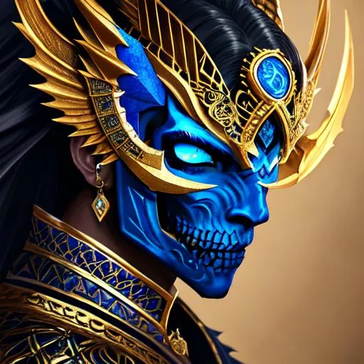 Prompt: portrait of a gold dragon with a Blue skull mask wearing gothic attire, facing forwards, perfect composition, watercolor on paper with pencils, hyperrealistic, super detailed, 8k, high quality, trending art, trending on artstation, sharp focus, studio photo, intricate details, highly detailed