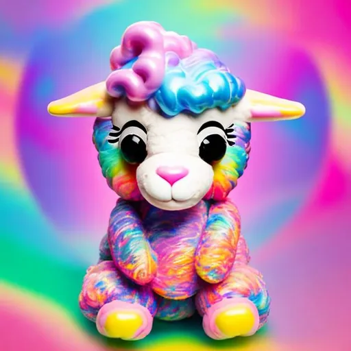 Prompt: Lamb toy in the style of Lisa frank