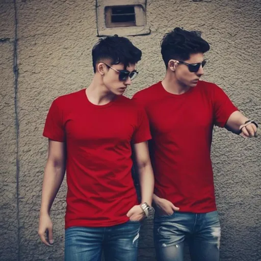 Prompt: /imagine prompt: A simple red t-shirt  with men
 16:9 --v 5
