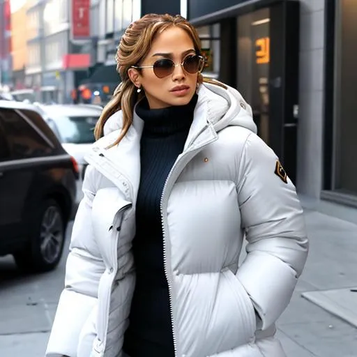 Prompt: Jennifer Lopez in puffy Downcoat