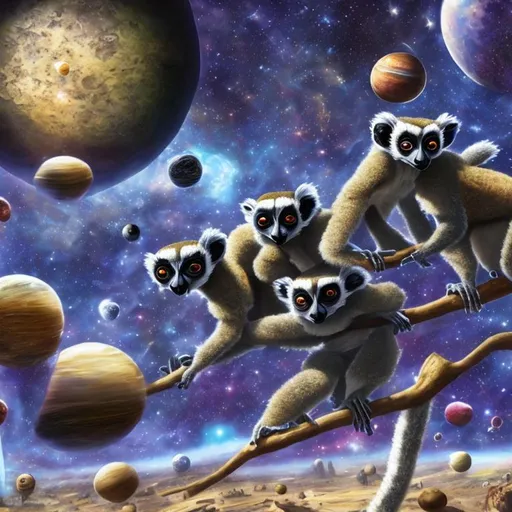 Prompt: lemur civilization in outer space 