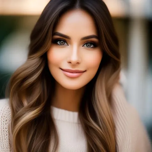 Prompt: highly realistic portrait of a beautiful woman, long brown hair, hazel eyes, a warm smile, and minimal makeup, soft lighting, natural lighting, subtle shadows and highlights, plain neutral color  background, 85mm lens, f/8, shallow depth of field, bokeh, highly detailed, ultra-detailed, lifelike, 