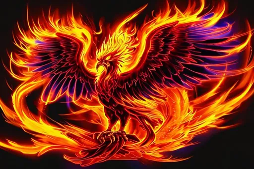 Prompt: flaming phoenix, background of computer code