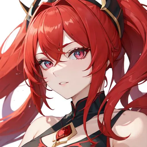 Prompt: Zerif female (Red side-swept hair covering her right eye) 8K, UHD, best quality