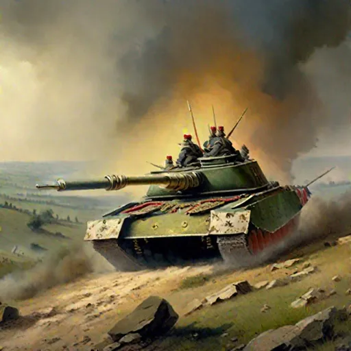 Prompt: Napoleonic War, Hill, Painting Art, main battle tank