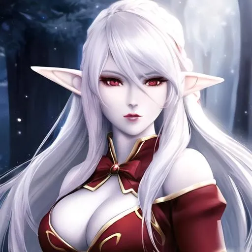 Prompt: one realistic beautiful drow elf with pale skin, red eyes and white hair, holding bow, extra detailed, busty
A ranger from D&D universe