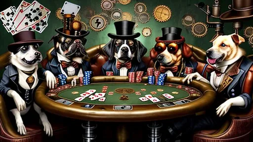 Prompt: steampunk dogs playing poker