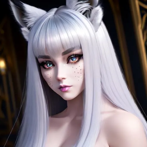 Prompt:  intricate facial detail, high quality, detailed face, intricate quality, hyperrealistic full body pose, hyperrealistic ethereal, demon girl, dark blue and long hair, white lynx ears, sharp jaw, black sclera, hyperrealistic golden cat eyes , hyperrealistic human nose, hyperrealistic lips, ethereal, divine, hyperrealistic face, hyperrealistic pale skin, intricate eye detail, pale face, pale skin, straight dark blue hair, blessed, miracle, shiny blue eyes, detailed lips, mesmerizing, gorgeous, stunning, highly detailed concept art, high resolution scan, hd octane render, intricate detailed, highly detailed face, unreal engine, trending on artstation, UHD, 8k, Very detailed