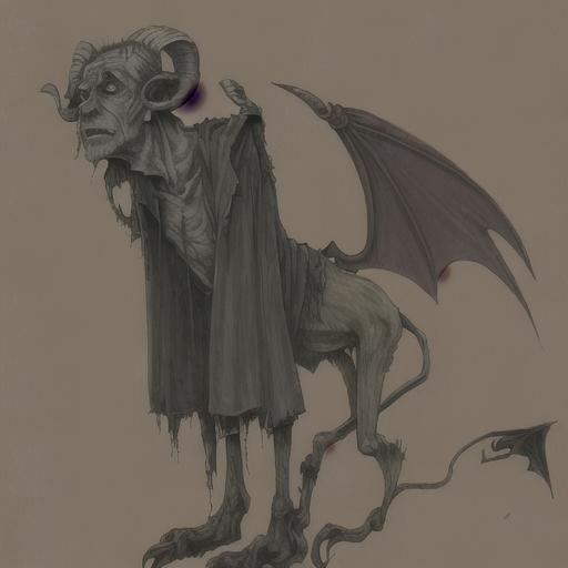 An old, lanky, sickly, rotting, wrinkling goat demon... | OpenArt