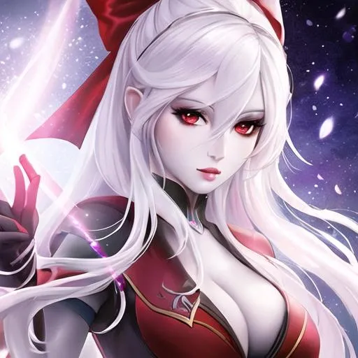 Prompt: one realistic beautiful drow with pale skin, red eyes, and white hair, holding a bow, extra detailed, busty
A ranger from the D&D universe