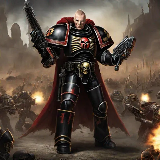 Prompt: The singer Sting as a member of the Black Templars Space Marine chapter from Warhammer 40,000.