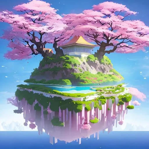 Prompt: floating island that is based around a sakura tree
