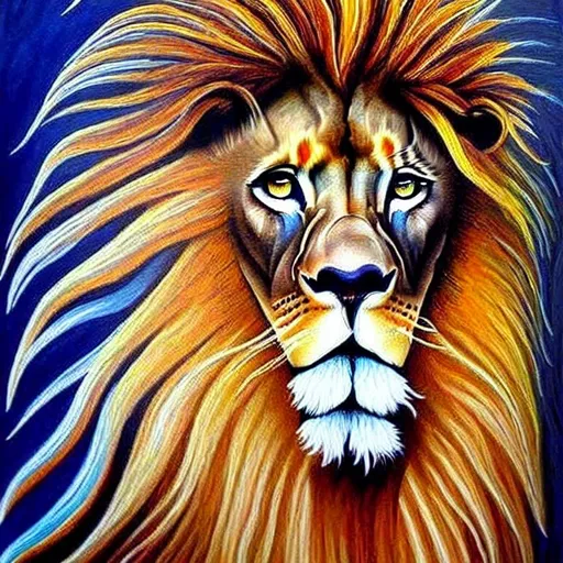 Prompt: The painting is a breathtaking celebration of the animal kingdom, with a variety of creatures depicted in stunning detail and vivid color. The artist's style is realistic, with every hair and feather rendered with precision and care.

At the center of the painting is a majestic lion, his mane flowing in the wind as he stares out at the viewer with a powerful intensity. Behind him, a group of zebras graze peacefully, their striped coats a stark contrast to the lion's golden fur.

Off to the side, a pair of eagles soar through the sky, their wings spread wide as they glide on the wind. A family of elephants can be seen in the distance, their massive bodies dwarfing the other animals in the scene.

The colors are rich and vibrant, with shades of green and gold dominating the canvas. But despite the presence of so many animals, there's a sense of harmony to the painting, as if they're all part of a single ecosystem.

It's a painting that celebrates the beauty and majesty of the natural world, capturing the essence of these animals in a way that is both realistic and deeply moving. And with every brushstroke and detail, the artist has created a work of art that invites us to appreciate the wonders of the animal kingdom.