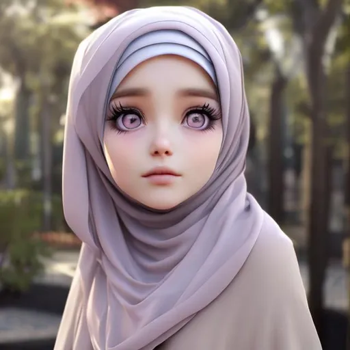 Pretty woman wear hijab, hero, smile, anime version