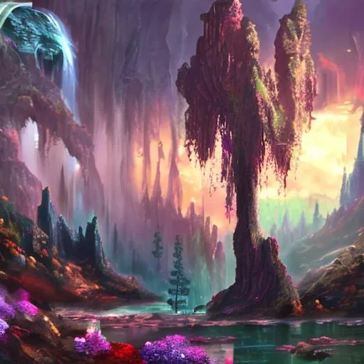Prompt: drak Fantasy feywild landscape