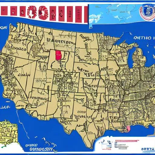 Prompt: simple US map with state boundary, including state symbols, white house and Congress on the top of map