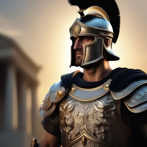 Prompt:  Poster art, high-quality high-detail highly-detailed Centurion of Roman Army, masterpiece with detailed face 4k, trending on artstation, octane render, full form, epic, 8k HD, sharp focus, ultra realistic clarity. Hyper realistic, Detailed face, portrait, realistic, close to perfection, wearing lorica segmentata color black , wearing carbon black fibre Armour, full body, high quality cell shaded illustration, ((full body)), dynamic pose, perfect anatomy, centered, freedom, soul, Black short hair, approach to perfection, cell shading, 8k , cinematic dramatic atmosphere, watercolor painting, global illumination, detailed and intricate environment, artstation, concept art, fluid and sharp focus, volumetric lighting, cinematic lighting, Black Color Armor, background battle