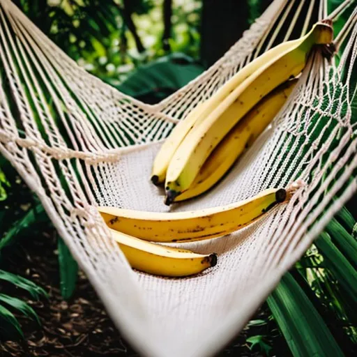 Prompt: A banana laying in a hammock