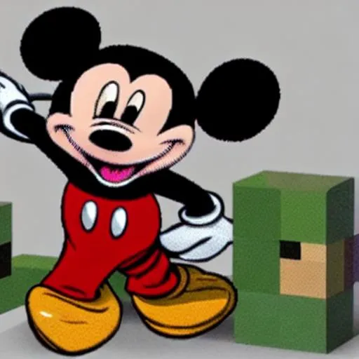 Prompt: Mickey Mouse in Minecraft