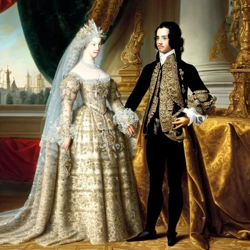 Prompt: The marriage between Maria Theresa of Austria and Louis XV of France